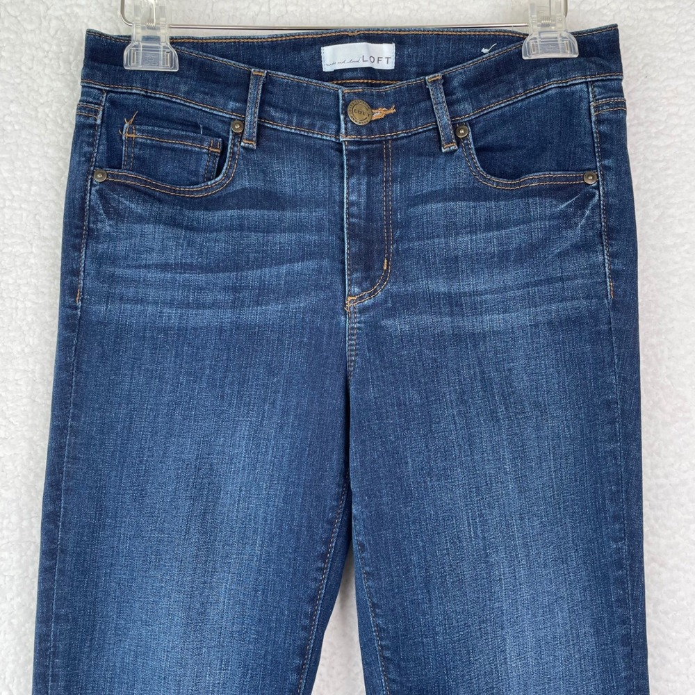Loft Womens Modern Straight Leg Jeans Dark Wash Raw Hem Size 6 28 Indigo Stretch - Picture 2 of 13